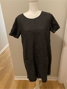 Casual Washed Black Short Sleeve Dress with Pockets by Red Herring Size 14